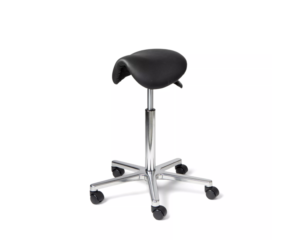 Matilda saddle chair, black leather upholstery