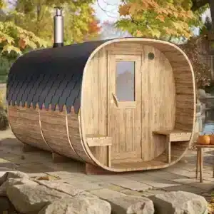 "4m" SQR4PV Cube barrel sauna with dressing room and outside seats for 4 persons&nbsp;
