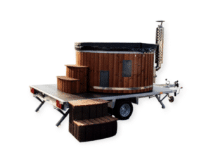 Hot tub integrated heater on a trailer