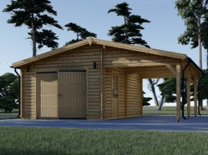 Kompakti autotalli katoksella (7m x 6m), 44mm