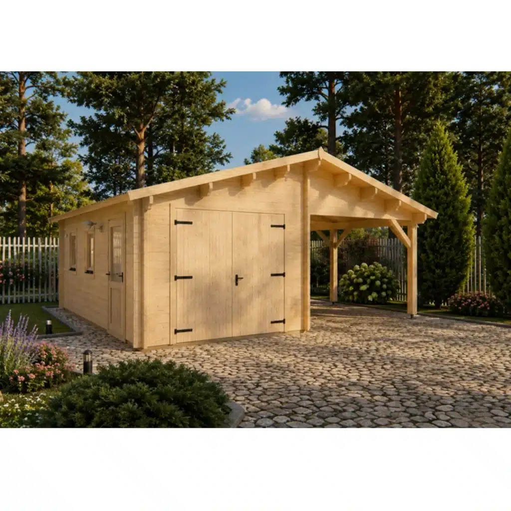 Autotalli autokatoksella 6,8 m x 5,6 m