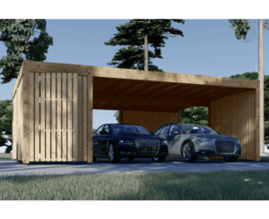 Kahekordne puidust varikatus kuuri ja külgseinaga LUNA DUO F PLUS (7,6×5,6 m)