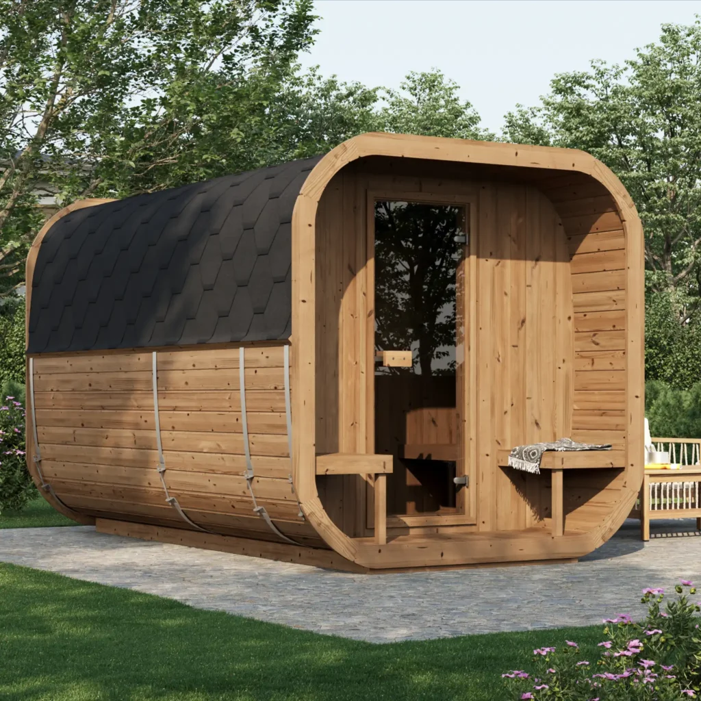 Sauna ICON 385 Deluxe 2 lämpöpuusta, puolikuun muotoisella ikkunalla