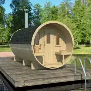 “Ehala 400” tynnyrisauna – 4m, pukuhuoneella ja ulkopenkillä