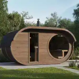 “Tapio” saun 4 x 2.4m termopuidust, suure akna ja eesruumiga