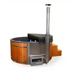 Black Pearl 3 horizontal, ∅ 2,2m hot tub with integrated wood-burning heater for 8-10 people - up to 35% more seating space. Thermal cover included!