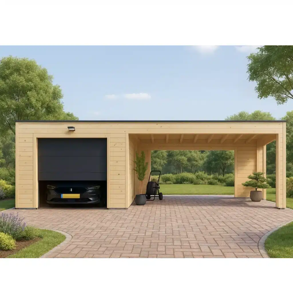 Garage BIZON 24 m² + 36 m² Carport – 44 mm + 100 mm + 19 mm