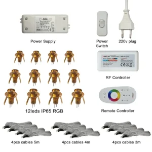 Saunan LED-valo 70° RGB 12kpl setti Kulta Kaukosäätimellä