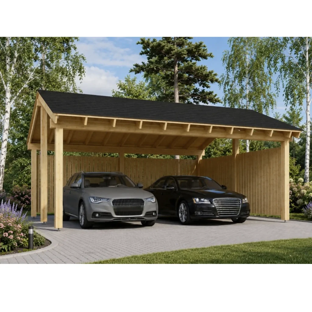 Kahekohaline auto varjualune LUNA DUO L-kujuliste seintega