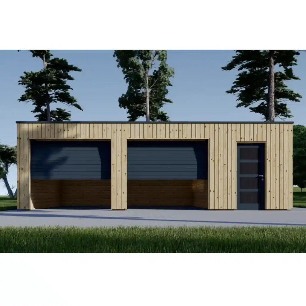 Double garage with shed SILVIA DUO F PLUS (34 mm + wooden cladding), 8×6 m, 48 m²