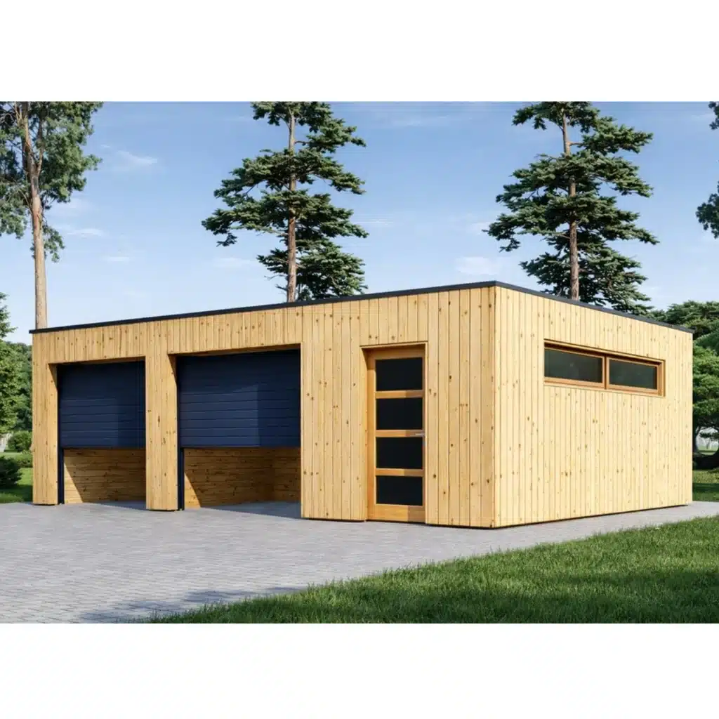 Kahekohaline garaaž kuuriga Scandic DUO PLUS (34 mm + wooden cladding), 8×6 m, 48 m²