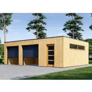 Kaksoisautotalli varastolla Scandic DUO PLUS (34 mm + wooden cladding), 8×6 m, 48 m²