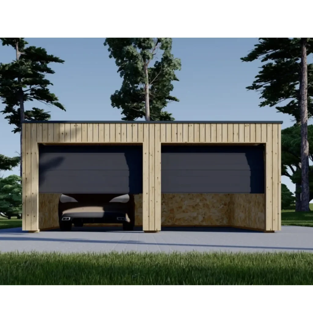 Garage with flat roof SILVIA DUO F (34 mm + wooden cladding), 6×6 m, 36 m²