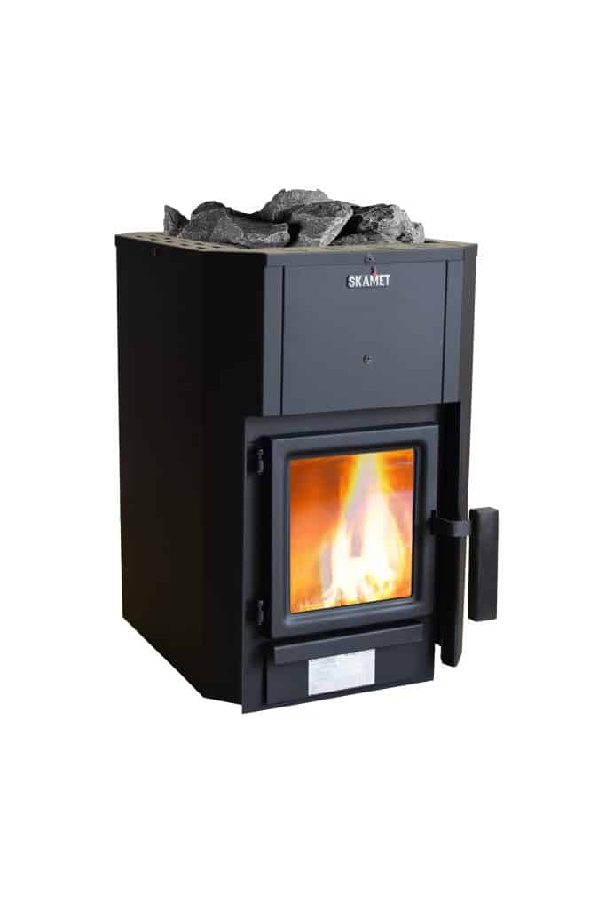 Skamet PS-110 GL wood-burning sauna heater with metal casing for 7–12 m³ saunas, heated from the same room