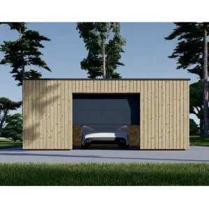 Single garage with flat roof SILVIA F (34 mm + wooden cladding), 6×6 m, 36 m²