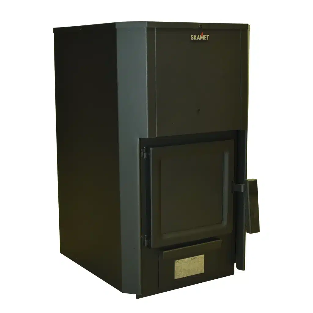 Skamet P-116 wood-burning sauna heater with metal casing for 8–18 m³ saunas, heated from the same room