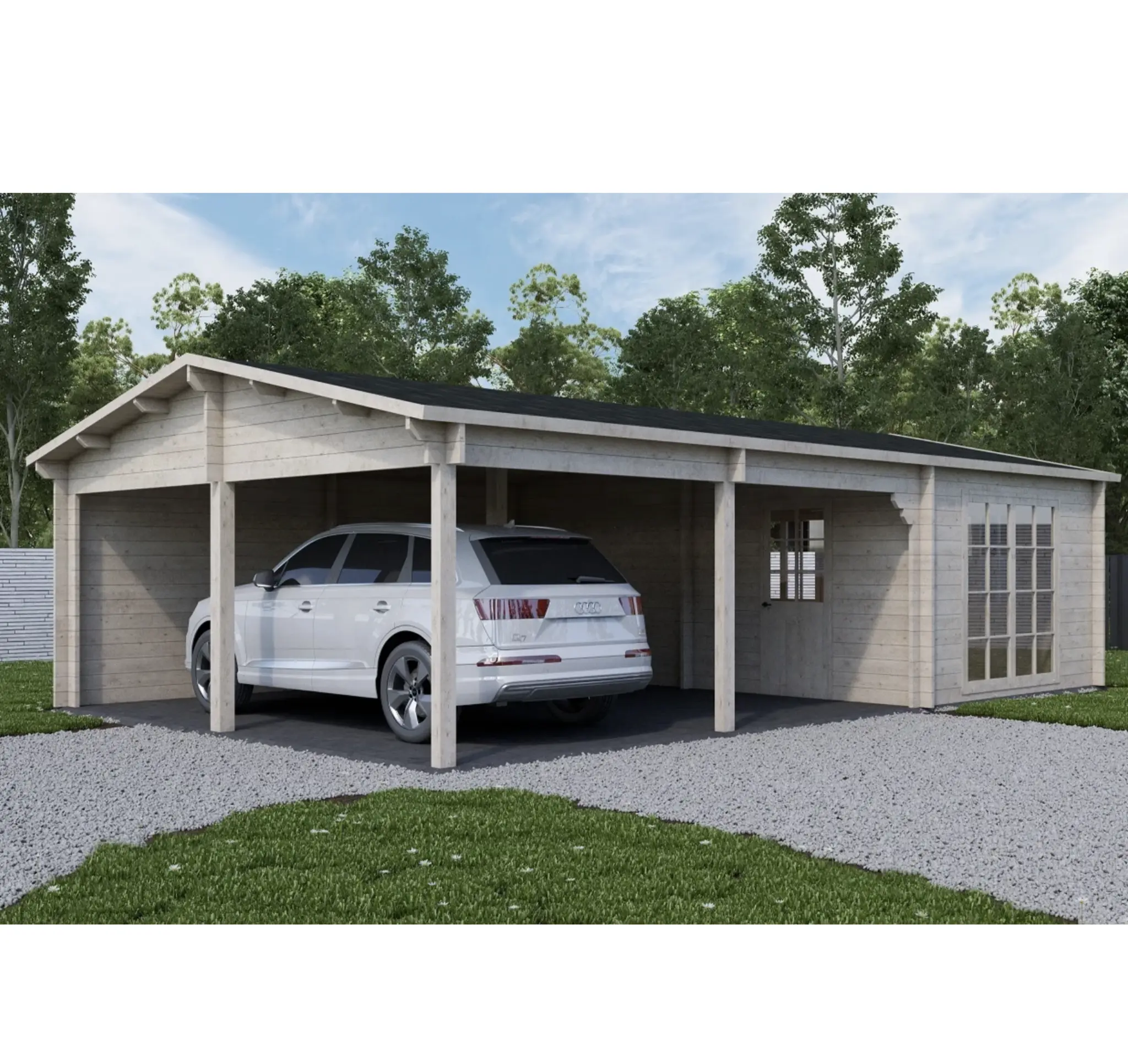 Tivoli – Double carport with shed (5,95 m x 9.5m), 44mm