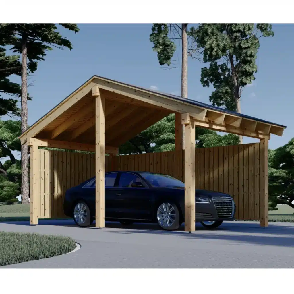 Wooden carport with L-Shaped wall LUNA (3.2 x 6 m)