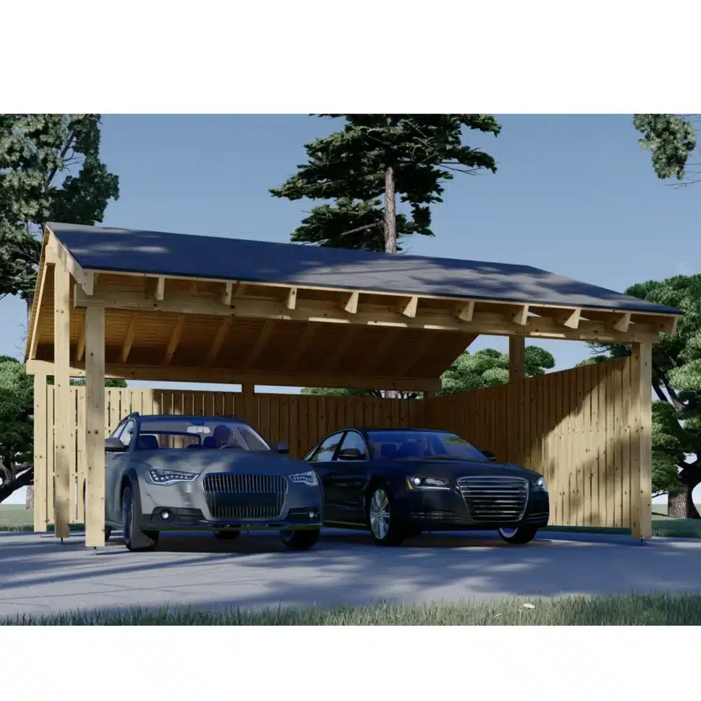 Double carport with L-Shaped wall LUNA DUO, 6 x 6 m
