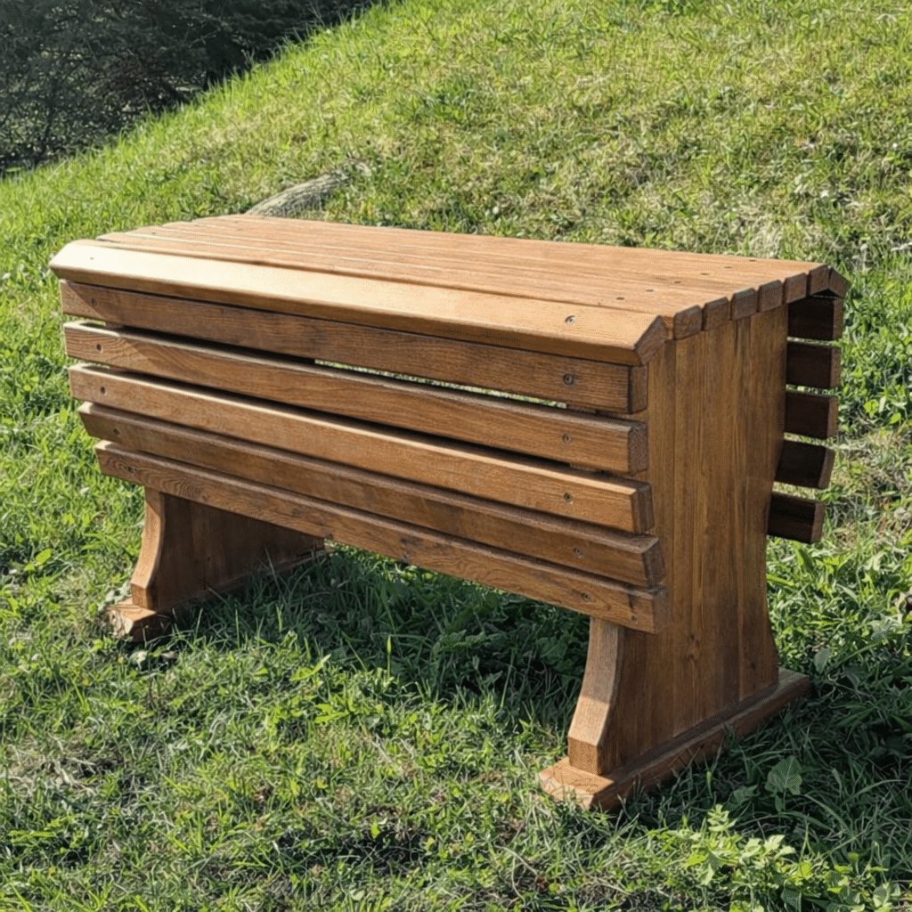 Cementry bench with a box 80 x 32 x 47 cm, oiled