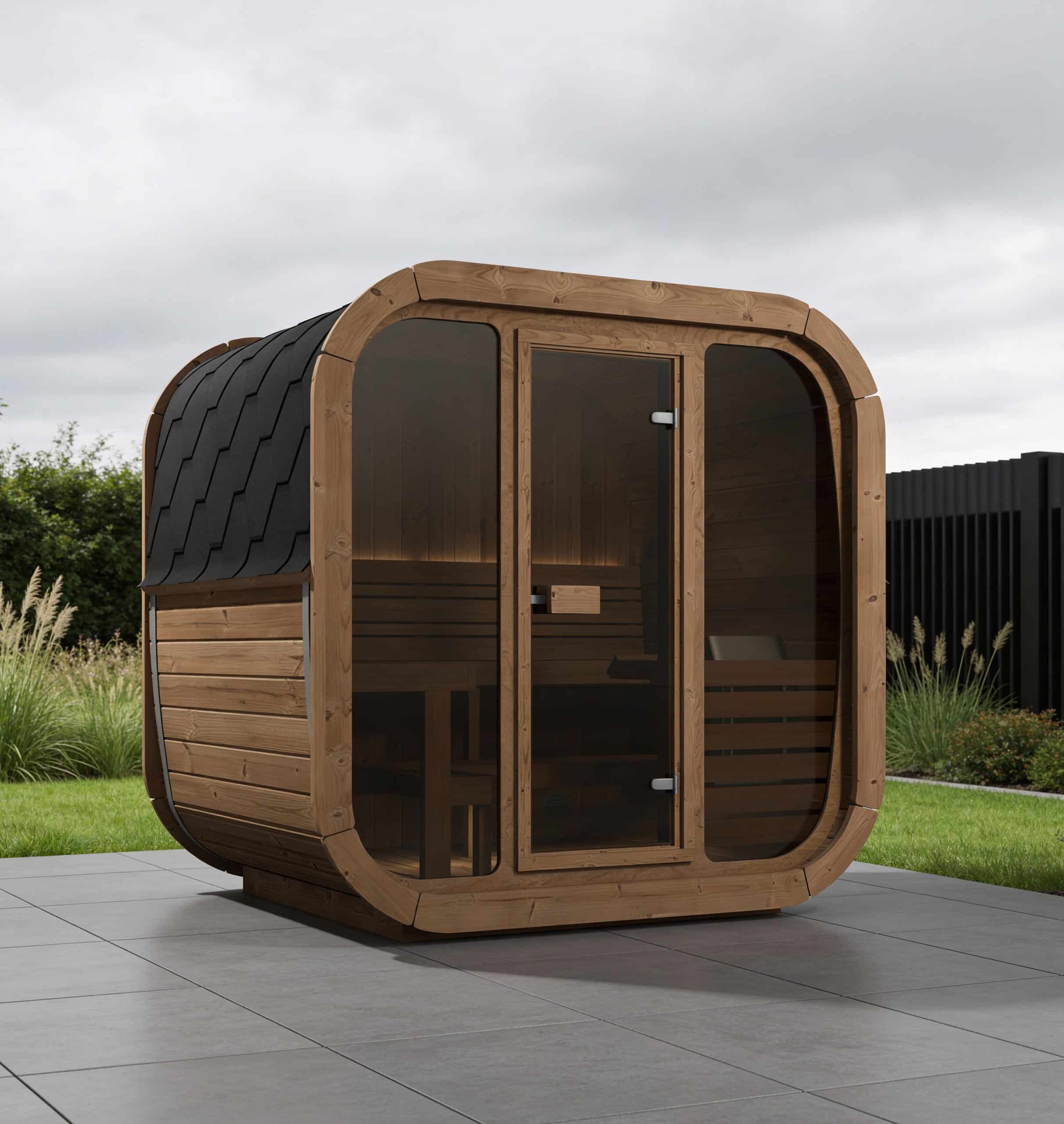 ICON 160 sauna from thermowood with full glass front
