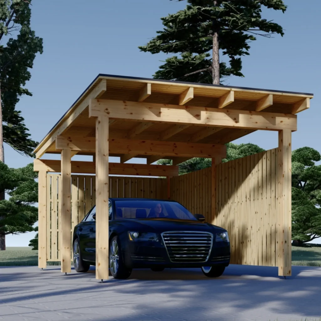Wooden Carport LUNA F with L-Shaped Wall (3.2 x 6 m)