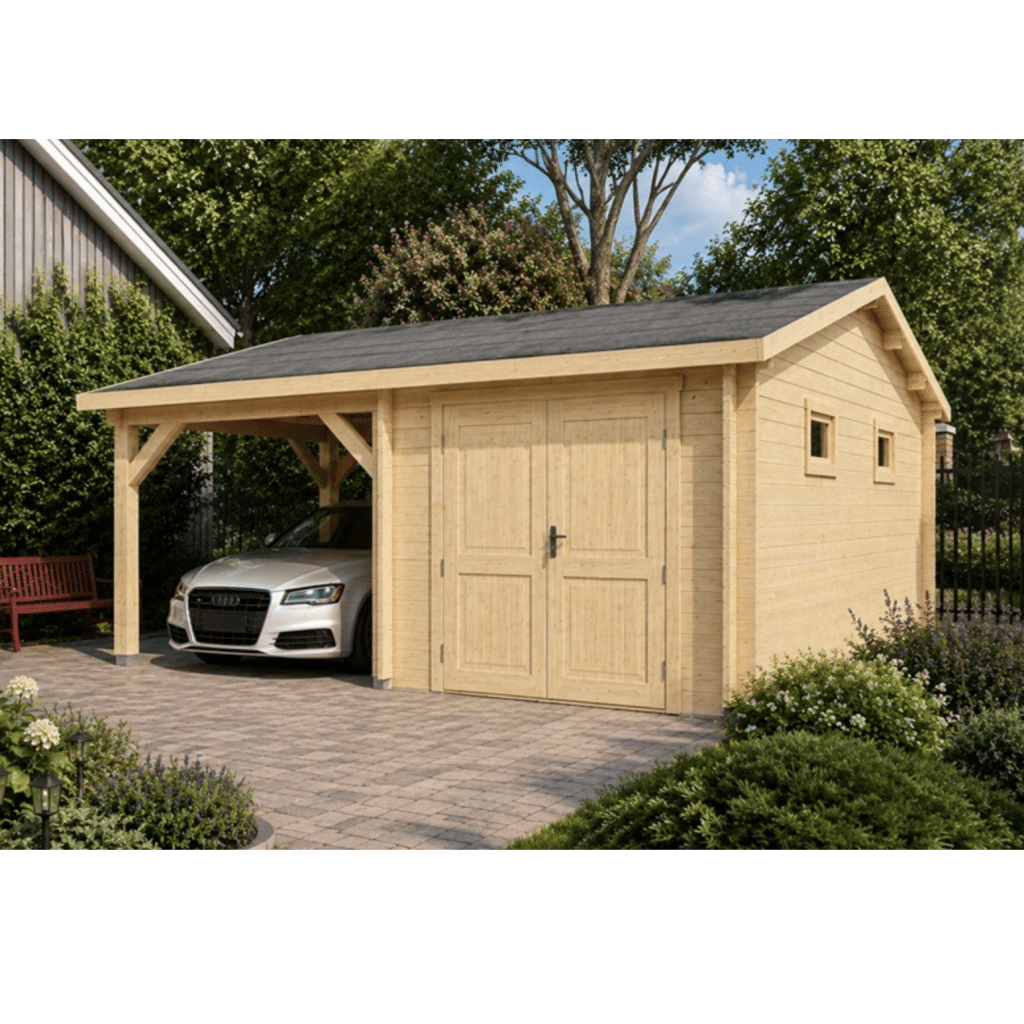 Wooden Carport with Storage 44 mm 5.7 × 5.3 m