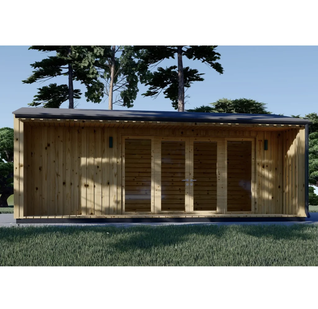 Garden office TINA (34 mm + wooden paneling), 7×4 m, 28 m²