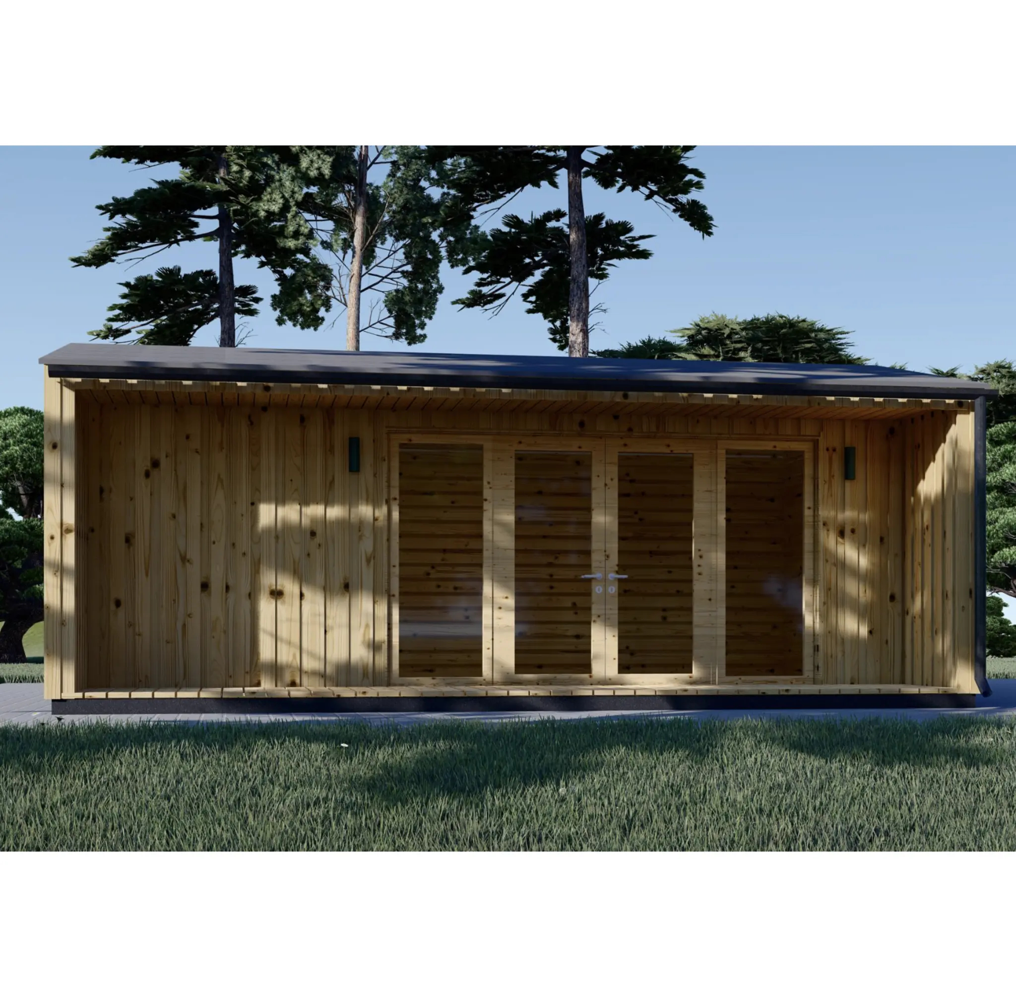 Garden office TINA (34 mm + wooden paneling), 7×4 m, 28 m²