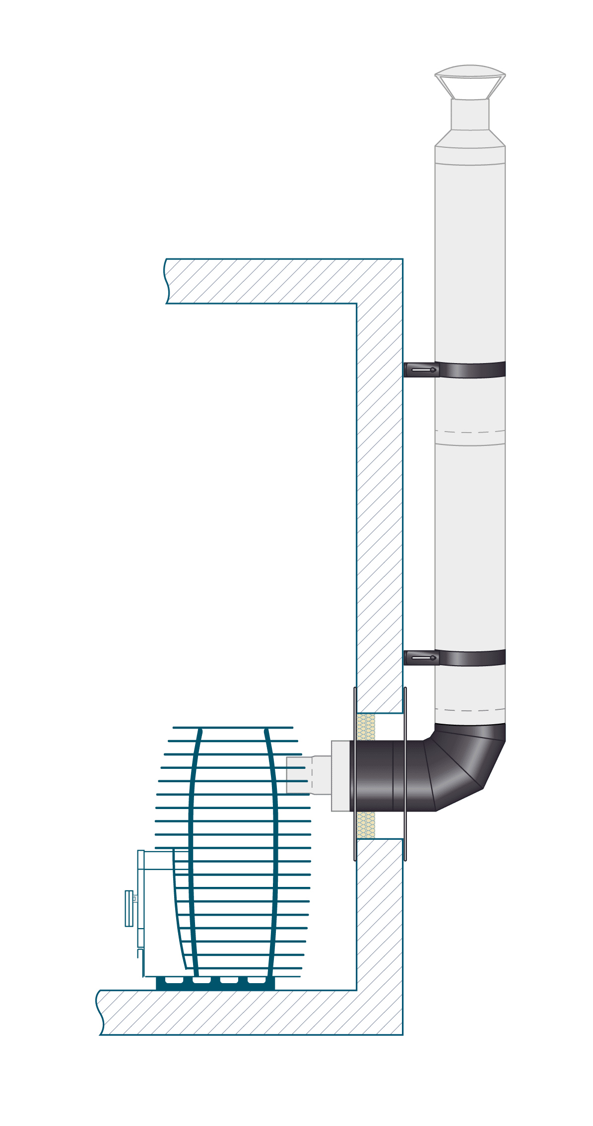 HUUM chimney set extension 1, through the wall – black
