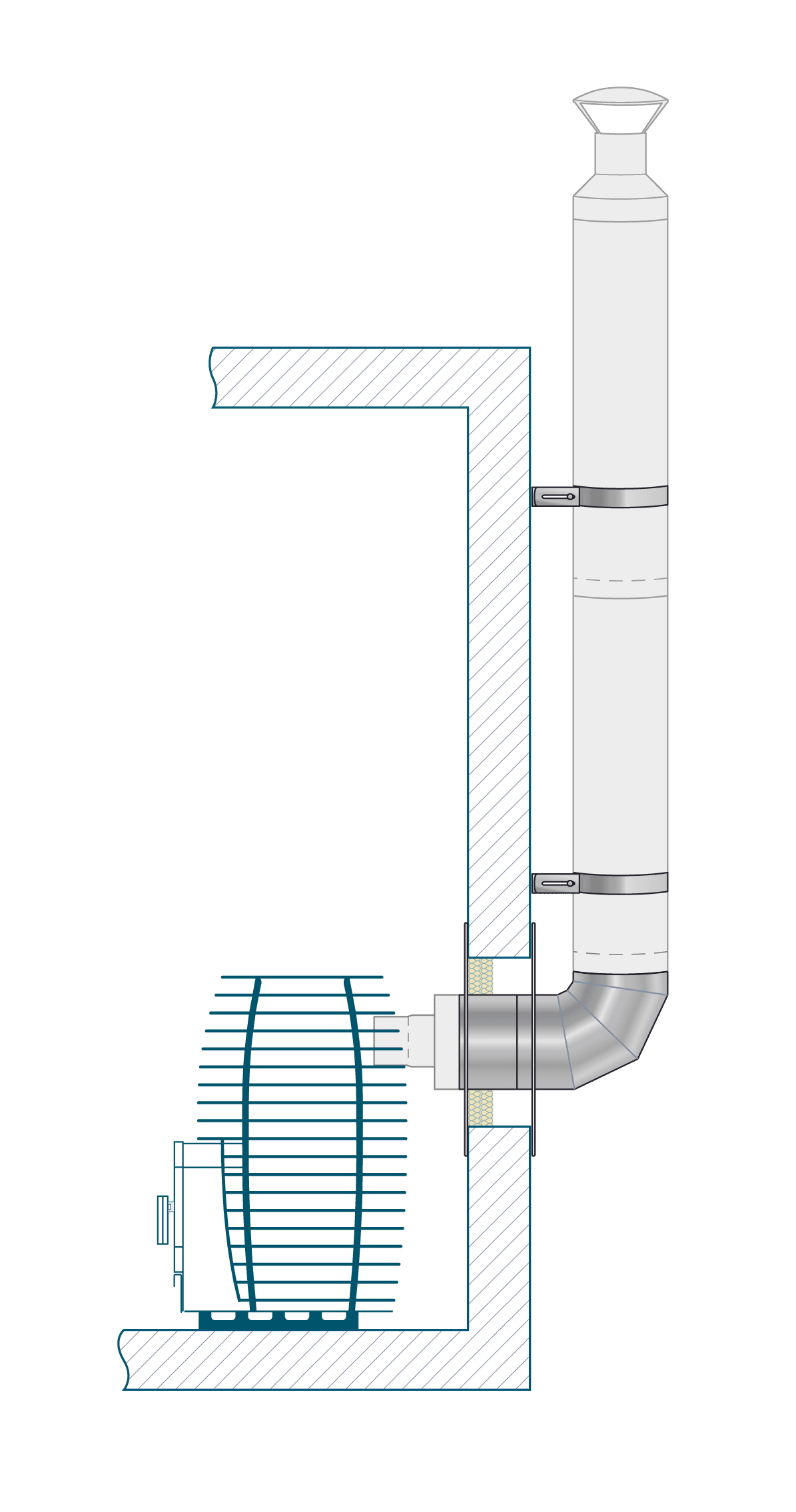 HUUM chimney set extension 1, through the wall – stainless steel