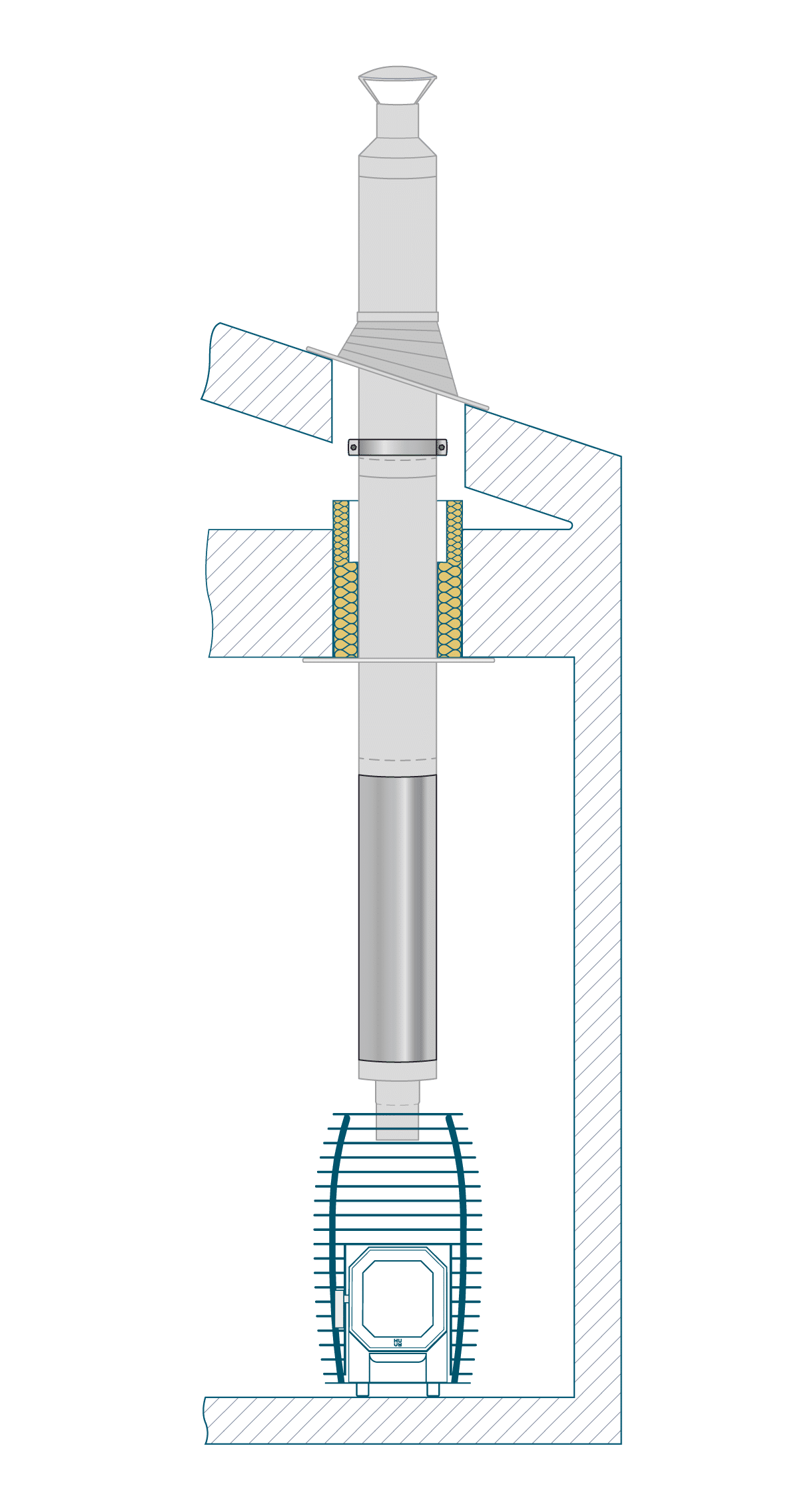 HUUM chimney set extension 2, through the suspended ceiling and the roof – stainless steel